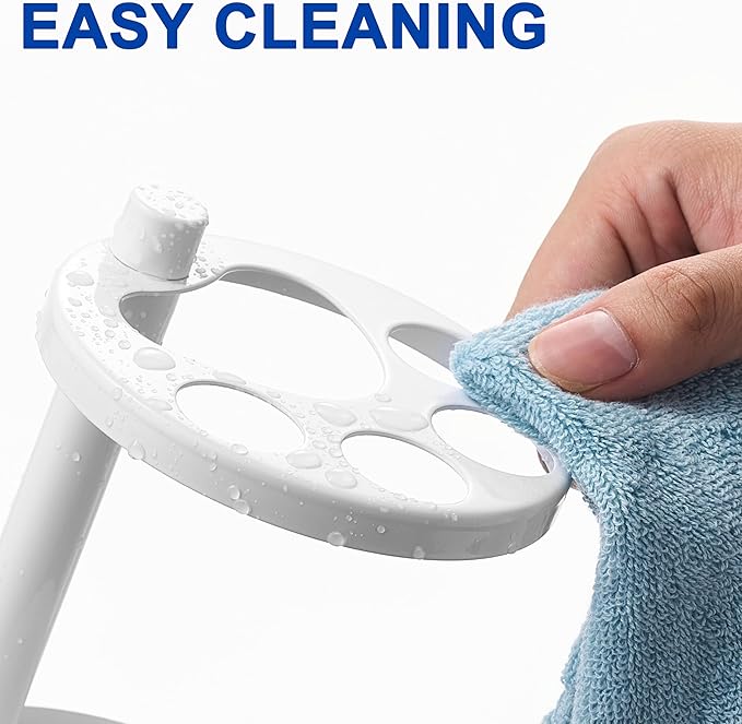 Metal Toothbrush Holder Stand for Bathroom: Stainless Steel Ventilated Organizer with Slots for Electric Toothbrushes, Toothpaste, Razors & Small Comb, Unique Footprint Base Design, White