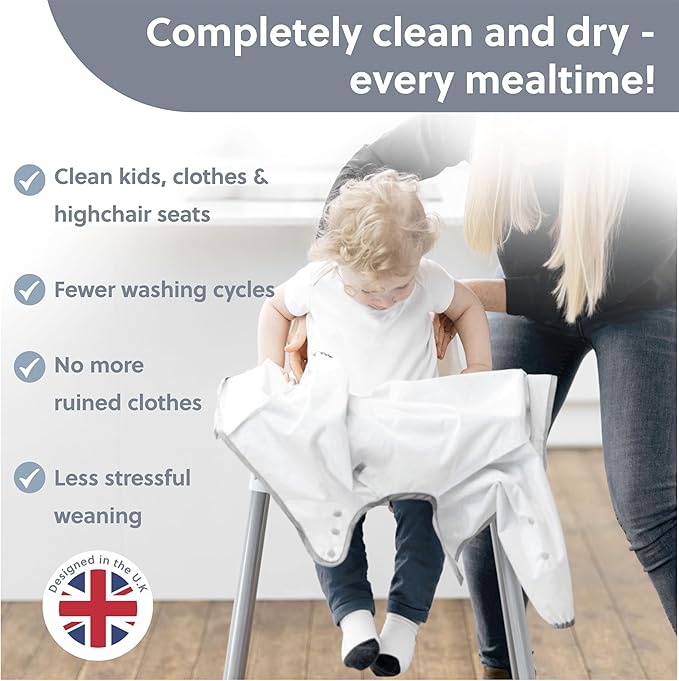 BIBaDO - Long Sleeve Baby Bibs - Babies & Toddlers 6-36 Months - Coverall Baby Led Weaning Bib - Easy Wipe, Soft & Waterproof