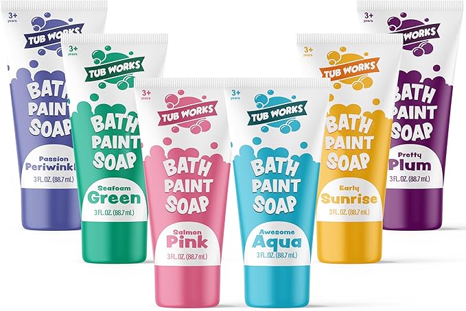 Tub Works® Bath Paint Soap Bath Toy, Pastel 6 Pack | Non-Toxic | Washable Bathtub Paint for Finger Painting on Tub Walls | Ideal Toddler Bath Toys for Creative Play | Easy to Clean, Fun Paint Soap