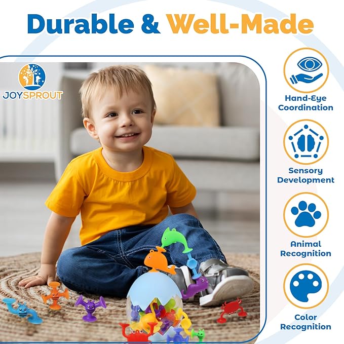 JoySprout Suction Bath Toys for Toddlers 1-3, 30PCS Ocean Animal Suction Cup Toys – Silicone Sensory Suction Toys for Kids, No-Hole Mold-Free Bathtub Toys, Stick to Window & Wall
