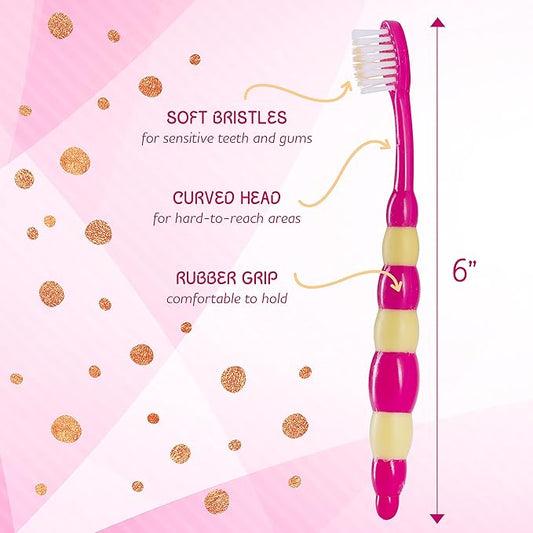 Kids Toddler Toothbrush Pack - Soft Toothbrush for Tiny Hands Boys & Girls (2-4 Years) - 4 Pack With Timer