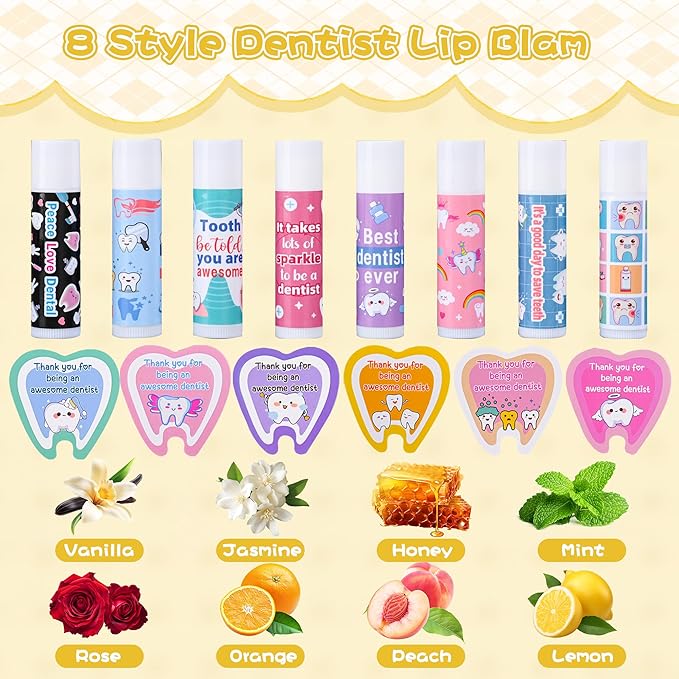 24 Pcs Dentist Gifts Include Lip Balm Thank You Tag Organza Bag Dental Gift for Dental Hygienist Dental Assistant Nurse Suitable Birthday Christmas Thanksgiving Gifts