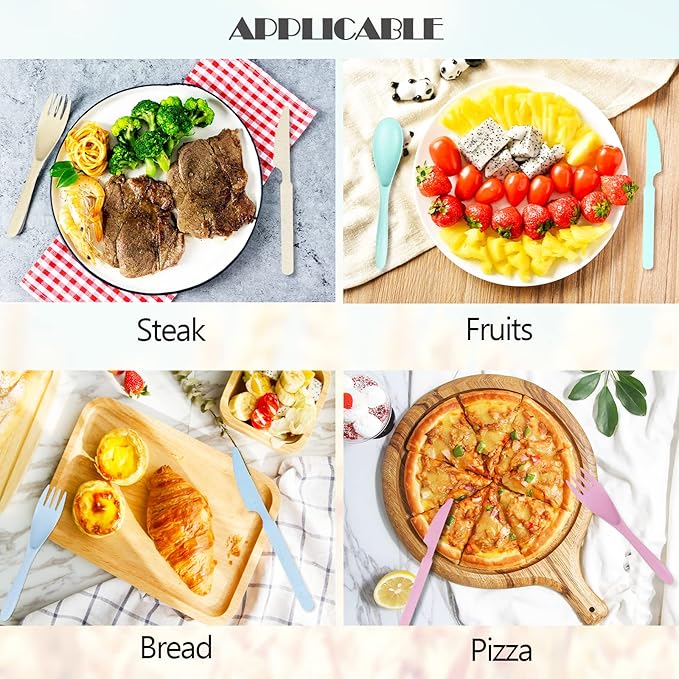 Reusable Travel Utensils Set with Case, 4 Sets Wheat Straw Portable Knife Fork Spoons Tableware, Eco-Friendly BPA Free Cutlery for Kids Adults Picnic Camping Utensils(Green, Beige, Pink, Blue)