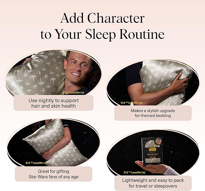 Kitsch x Star Wars Rebel Alliance Satin Pillowcase | Satin Pillowcase with Zipper, Better Than Silk Pillowcase | Frizz-Reducing Pillow Case for Hair & Skin Care, Cooling & Breathable - Standard