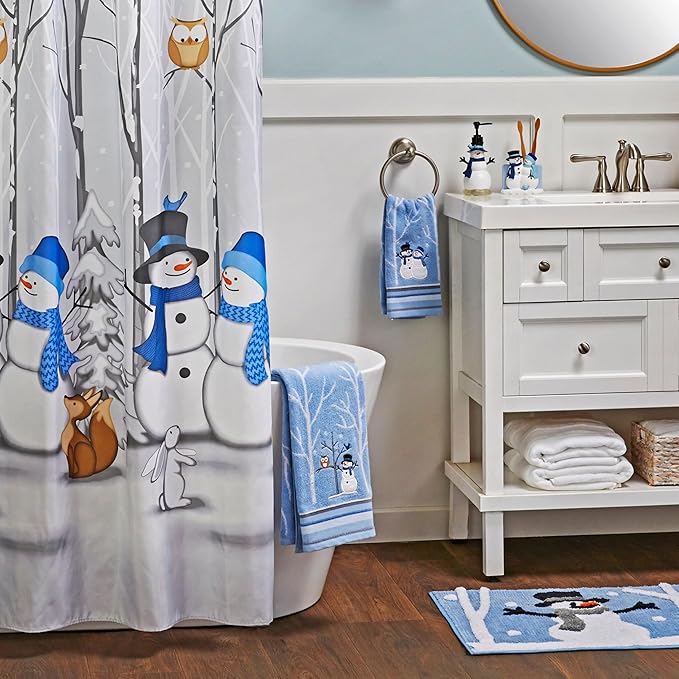 SKL Home Christmas Winter Friends Snowman 100% Cotton Premium Bath Towel, 450 GSM, Soft & Absorbent Jacquard, Decorative for Bath & Gift, Blue
