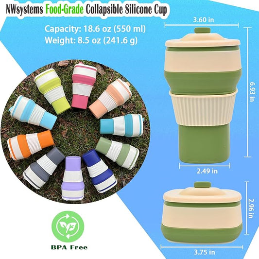 Collapsible Silicone Cup, Safe & Portable, for Hot & Cold Drinks, 18.6 oz (550 ml) - Travel, Camping, Office, and More – Sage Green