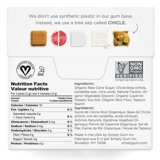 SIMPLY Gum Cleanse (Grapefruit and Prickly Pear), Plastic-Free Natural Chewing Gum, 6 Pack (90 Pieces) | Vegan, Kosher, Non GMO, Aspartame Free and Sorbitol Free