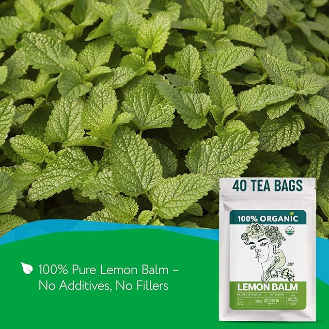 Lemon Balm Tea Organic (40 Tea Bags) - Melissa Tea, Te de Tolonjil – Calming Herbal TeaBags for Sleep, Emotional Balance