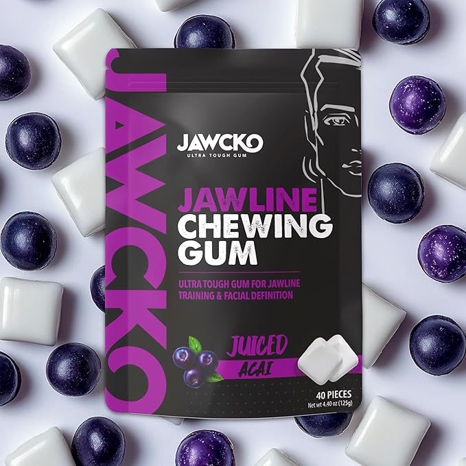 JAWCKO Ultra-tough Jawline Chewing Gum | Get a Stronger, Squarer Jawline | Juiced Acai Jaw Training Hard Gum | Chisel, Sculpt, Tone your Jaw | 15X Hardness | Facial Fitness Mewing Gum | 40 Pieces/Pack