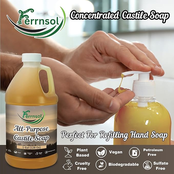 AP Castile Soap Liquid (1 Gallon) – Unscented, Fragrance-Free, Refill – Natural All-Purpose Soap for Home, Hands, and More – Gentle, Non-Toxic formula – 128oz - Made in USA