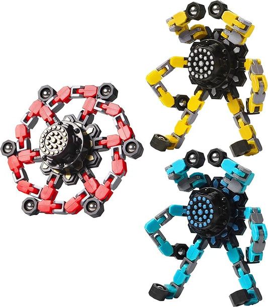 Transformable Fidget Spinners 3 Pcs for Kids and Adults Stress Relief Sensory Toys for Boys and Girls Fingertip Gyros for Party Favors Goodie Bag Stuffers for Kids