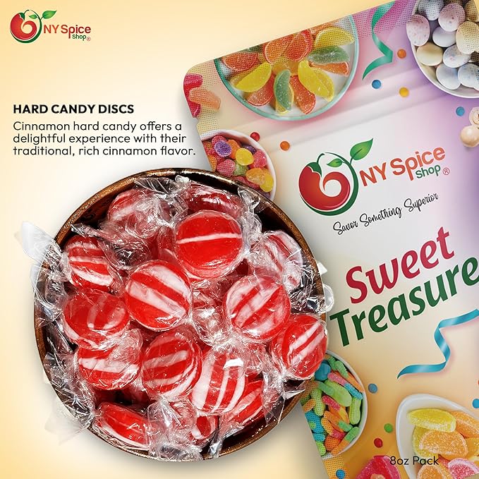 NY Spice Shop Cinnamon Candy - 1 Pound Cinnamon Discs Hard Candy - Cinnamon Bulk Hard Candy - Red Hot Cinnamon Candy Disks for Party Decorations