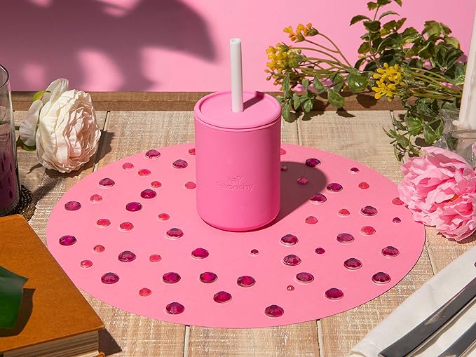 Avanchy Silicone Training Sippy Cup with Straw Lid – For Babies 6+ Months to Toddlers 1 Year Old – 8 oz Infant Water Cup for Baby Led Weaning, Magenta