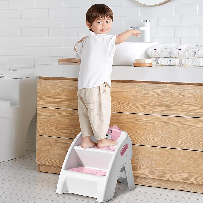 Folding Kids Step Stool for Bathroom and Potty Training,Anti-Slip, Anti-Tip A-Frame Design with 10-Second Setup-Potty 2 Step Stool for Toddlers