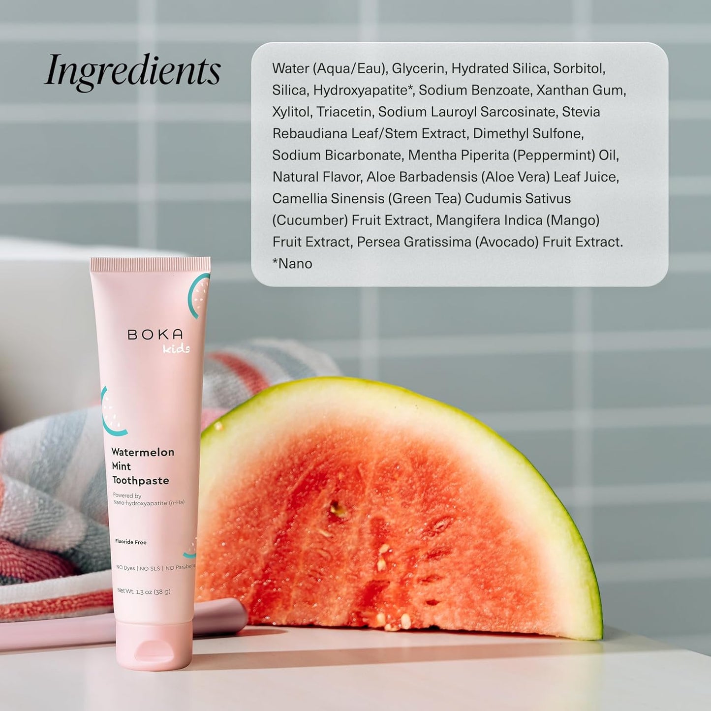 Boka Fluoride Free Toothpaste Nano Hydroxyapatite Toothpaste - Watermelon Mint Flavor, 1.3 oz 2pk US Manufactured