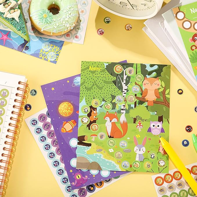 100 Pieces Sticker Charts for Kids Incentives Reward Chart for Kids Behavior in 4 Designs with 2160 Mini Animal Stickers Dry Erase Chore Chart for Classroom Teaching or Home Using