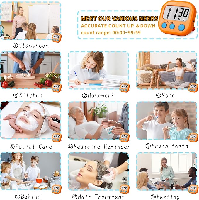 Classroom Timers for Teachers Kids Large Magnetic Digital Timer Teacher Supplies 2 Pack-Orange Purple