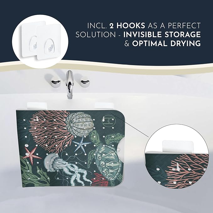 Homerella Baby Bath Tub Mat | Anti Mold Mildew Resistant Non Slip Kids and Adult Bath Tub Shower Mats | 40x16 inch Long with Suction Cups for Secure Grip Hooks for Storage & Drying | Machine Washable