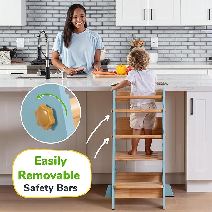 OCODILE Toddler Standing Tower - Adjustable Height Toddler Kitchen Stool Helper - Ideal Kids Kitchen Step Stool for Learning New Skills - Updated Design with Safety Feet - Blue