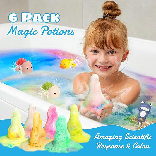 FIREKOTO® 8pcs Purely Handmade Kids' Rainbow Interactive Bath Bombs kids Potions丨Organic Colorful Bubble Bath for Kids Safe, Best Birthday, Party, Easter Bath Bombs Gift Set for Girls and Boys(8-Pack)