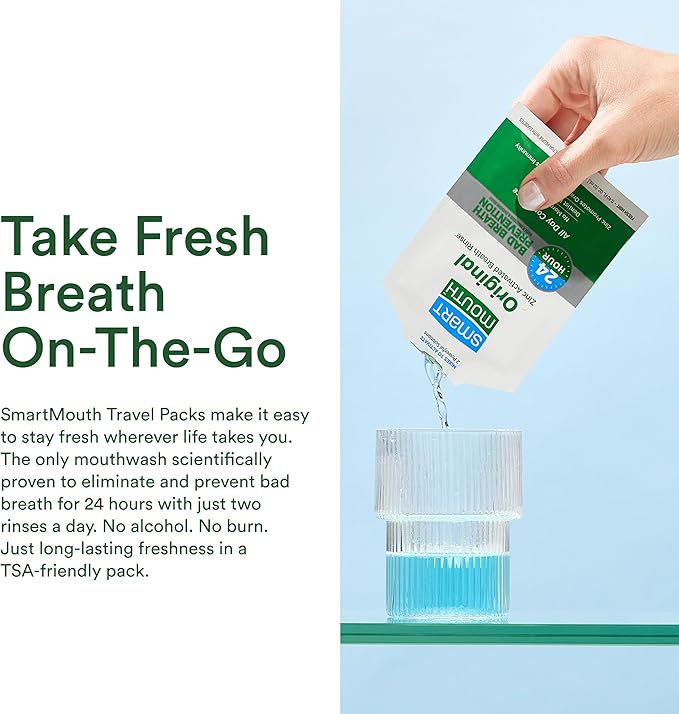 SmartMouth Original Activated Mouthwash Single Packs, Travel Mouthwash, Fresh Mint, 30 Pack