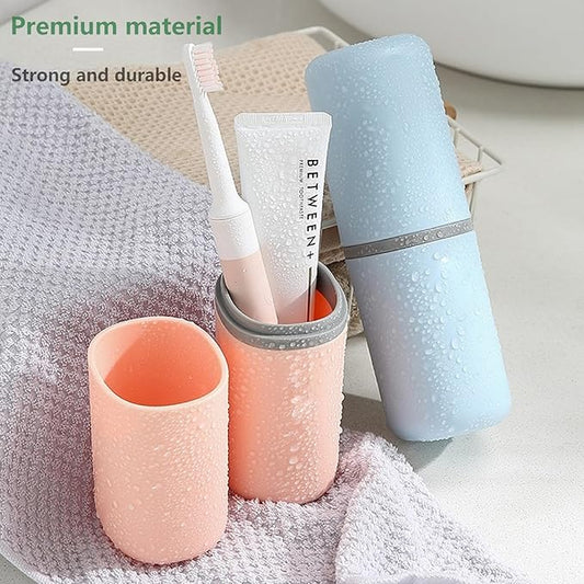 2PCS Toothbrush Travel Case,Multi-Function Portable Toothbrush Cover ,Dustproof Toothbrush Holder ,Suitable for Business Camping Travel or Daily Use(Pink+Blue)