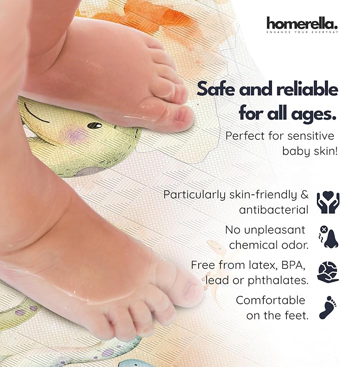 Bath Tub Mat Non Slip Anti Mold for Kids BPA Free INCL Hooks - homerella® Ocean Sea Animals 40x16, Baby Bath Mat Non Slip 200 Suction Cups, Non Toxic Machine Washable Toddler Bath Mat, EU Certified