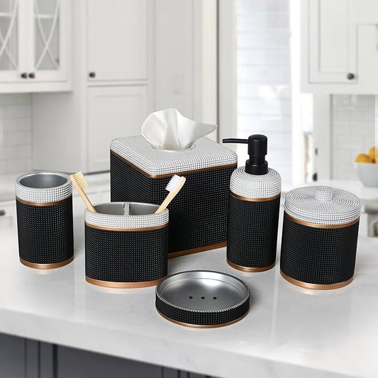 6-Piece Bathroom Accessories Set – Soap Dispenser, Toothbrush Holder, Tumbler, Soap Dish, Cotton Swab Jar & Toilet Brush – Modern Bathroom Decor Set (Seiler)