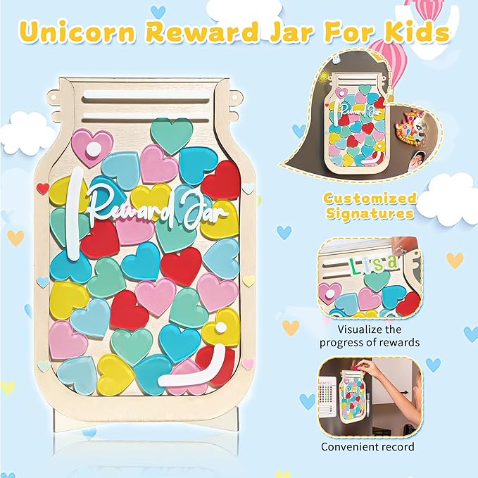 2 Pack Reward Jar for Kids, Heart and Flower Design with Colorful Letter Stickers, Reward Jar Magnetic System for Good Habits, Home School Potty Training Chart, Positive Behavior Incentive Tool