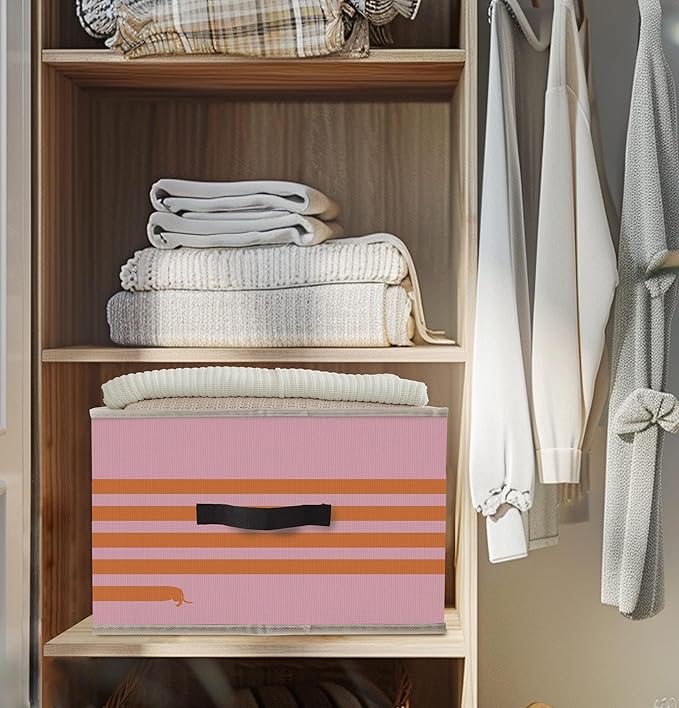 Nogrit Long Dachshund Dog Storage Bins Box, Toybox for Girls, Weiner Dog Pink Foldable Baskets Organizer Container with Handles for Kids Girls Dorm Bedroom Bathroom Clothes Toys Books
