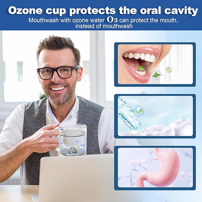 Ozone Glass Cup O3Generator Fresh Oxygen Mouthwash Cup Hydrogen Water Generator-11 oz Portable Rechargeable Ozone Water Purification,for Daily Oral Care,Freshness Breath, Mouthwash Cup