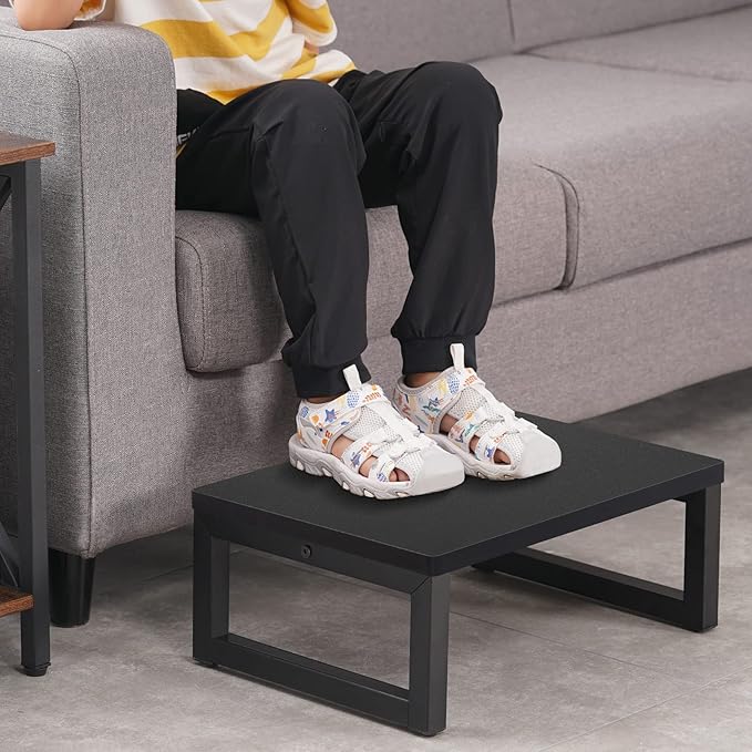 Snughome Wooden Step Stools for Adults Kids, Solid Portable Wooden Bedside Step Stool Adults Hold Up to 350 lb, One Step Foot Stool for Kitchen, Bedroom, Living Room, Bathroom - Self-Assembly(Black)