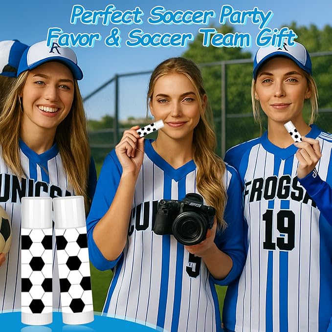 24 Pack Soccer Lip Balm for Soccer Theme Party Bulk Gifts,Beeswax Moisturizing Lip Balm,Vanilla Flavor Plumping Chapstick for Soccer Team Girls kids Men Women Sports Lovers