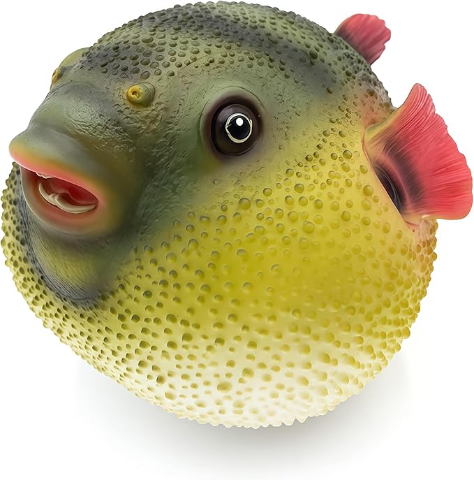 Gemini&Genius Sea Animal Pufferfish Action Figure Soft Rubber Swim Bath Toy, Realistic Ocean Fish Blowfish Toy, Educational and Role Play Toys for Kids and Collectors (Puffer Fish)