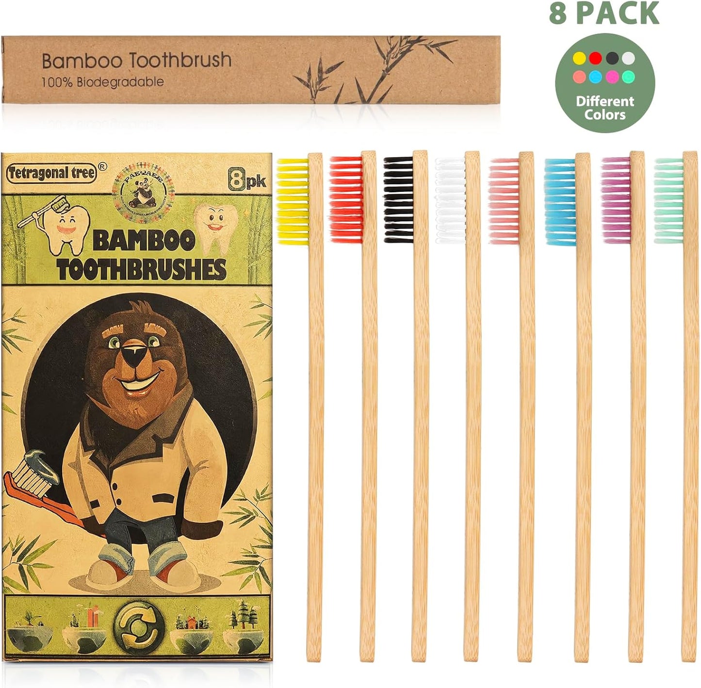 8 Count Biodegradable Bamboo Toothbrushes - Natural Toothbrush Value Pack - Extra Soft Toothbrush for Adults, Good for Sensitive Teeth and Gums