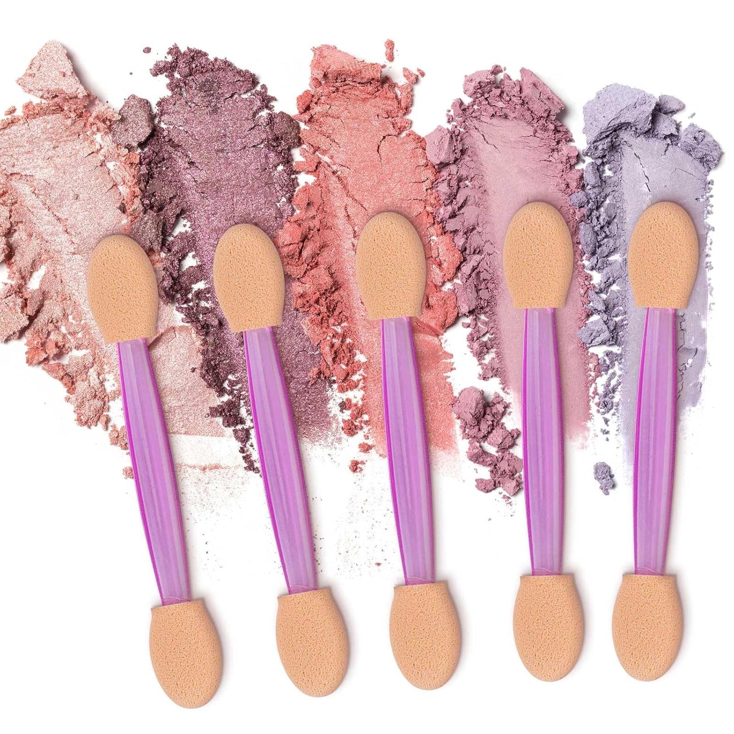 150 Eye Shadow Applicator Disposable Foam Makeup Brush Sponge Tipped Oval Eyeshadow Applicators Dual Sides with Container, Purple