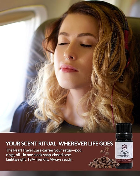 Essence Pearl Travel Case - Wearable Aromatherapy Kit with Nasal Diffuser Rings, Soaking Bay, and 5mL Essential Oil – Portable Wellness Gift Set for On?The?Go Self Care
