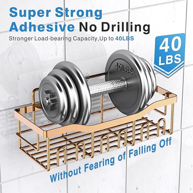 EUDELE Shower Caddy 2 Pack, Adhesive Organizer for Bathroom Storage, Home Decor & Kitchen, No Drilling, Rustproof Stainless Steel Shelf, Bathroom Decor Sets