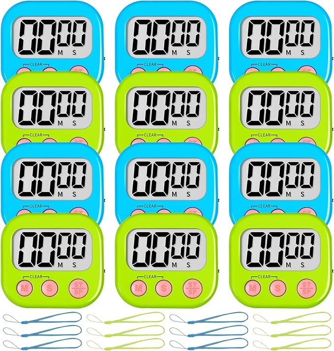 ZILLEEN Classroom Timer for Kids Teachers 12 Pack Digital Tmers, Blue & Green