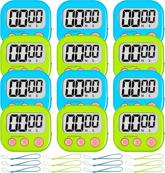 ZILLEEN Classroom Timer for Kids Teachers 12 Pack Digital Tmers, Blue & Green