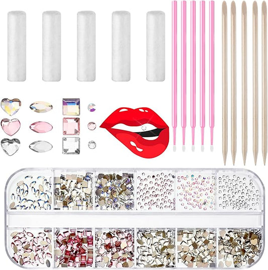 Sosation 377 Pcs 4 Shapes Tooth Gem Kit Jewelry DIY Crystal Tooth Gems Professional Fashionable Artificial Crystal Reflective Ornaments Shining Teeth for Birthday Party Decor