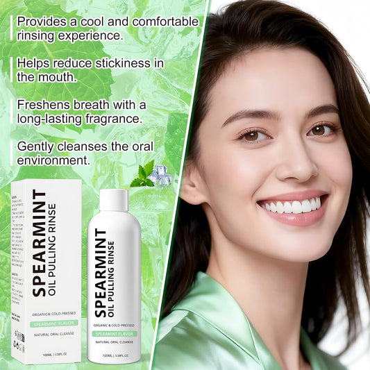 Spearmint Oil Pulling Rinse, Cold-Pressed Coconut Oil for Teeth, Mint Mouthwash, Powerful Organic Peppermint Oil Maintain Gum Health & Freshness Breath