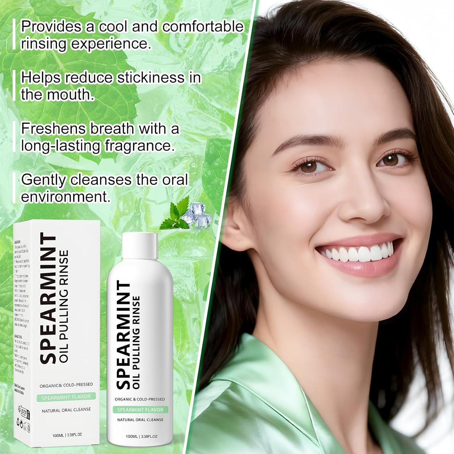 2Pcs Spearmint Oil Pulling Rinse, Cold-Pressed Coconut Oil for Whitening Teeth, Powerful Organic Peppermint Oil Maintain Gum Health & Freshness Breath, Natural Peppermint Pulling Oil, Mint Mouthwash