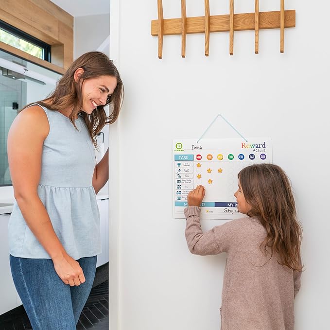 QUOKKA Magnetic Behavior Chore Chart for Kids at Home - Gift Reward Visual Schedule Chart - Dry and Erase Routine and Responsibility - Use 48 Magnets & 49 Stars - from Toddlers to Teens