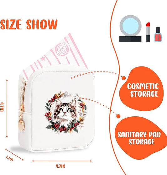 Cat Mini Makeup Bag, Cat Gift For Women Girls, Cute Portable Zipper Pouch Cosmetic Bag For Teen Girls Kids, Small Storage Bag For Sanitary Pad, Period napkin bag!