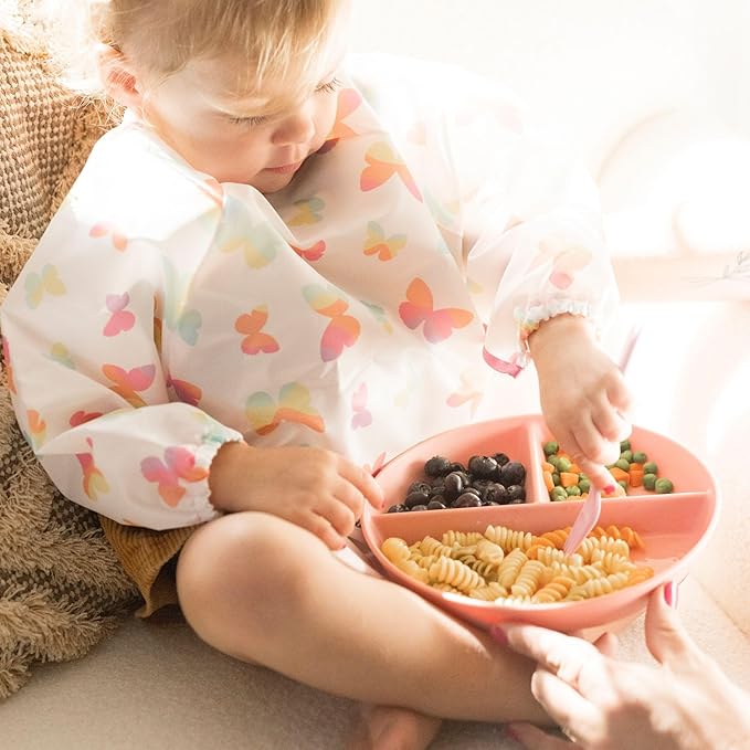 Tiny Twinkle Long Sleeve Bib for Babies & Toddlers – Waterproof Smock Bib for Eating – Machine Washable & Mess-Proof, Baby Feeding Essential & Shower Must-Have(Butterflies, 6–24M)