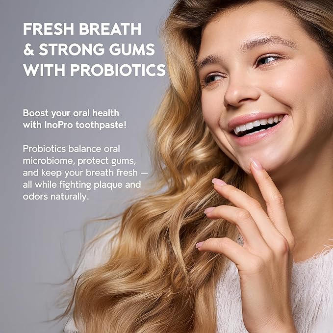 InoPro Natural Whitening Hydroxyapatite Toothpaste with Probiotic for Sensitive Teeth, Fluoride Free Enamel Repair Remineralizing Toothpaste, SLS Free, Baking Soda, Coconut Oil, 5oz