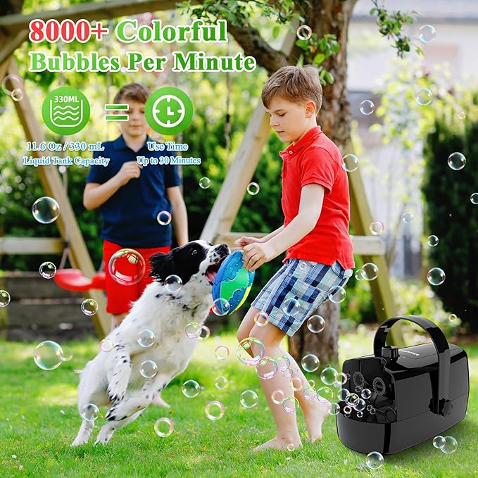 Bubble Machine, 3-in-1 Bubble Maker, Automatic Bubble Blower with 3 Bubble Wands, 8000+ Colorful Bubbles for Kids Toddlers, Operated by Plug-in or Batteries for Indoor Outdoor Birthday Party
