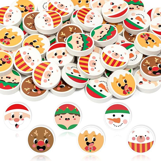 CJiangpo 60Pcs Christmas Erasers for Kids Bulk, Cute Mini Santa Elk Pencil Rubber Erasers Novelty Christmas Party Favors Fillers Kids Student Classroom Rewards Homework Prizes Gifts Stocking Stuffers