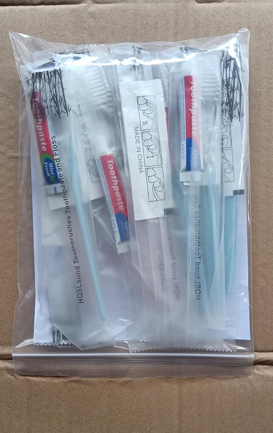 200 Pack Disposable Toothbrushes with Toothpaste Floss Individually Wrapped, 2 Color Toothbrush,10g Toothpaste,Floss Pick,Bulk Toothbrush Kit for Homeless,Airbnb,Hotel,Guest